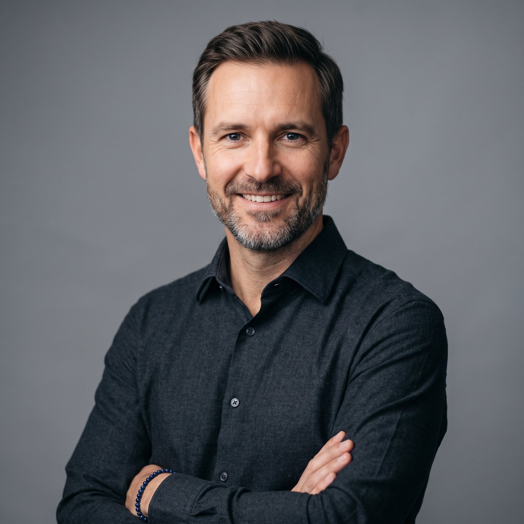 Retouched professional headshot on a neutral backdrop