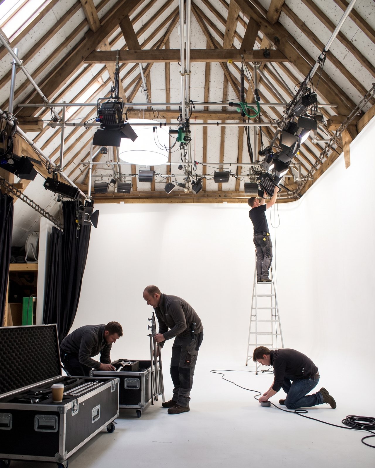 A set build on the cove, flight cases and a ladder