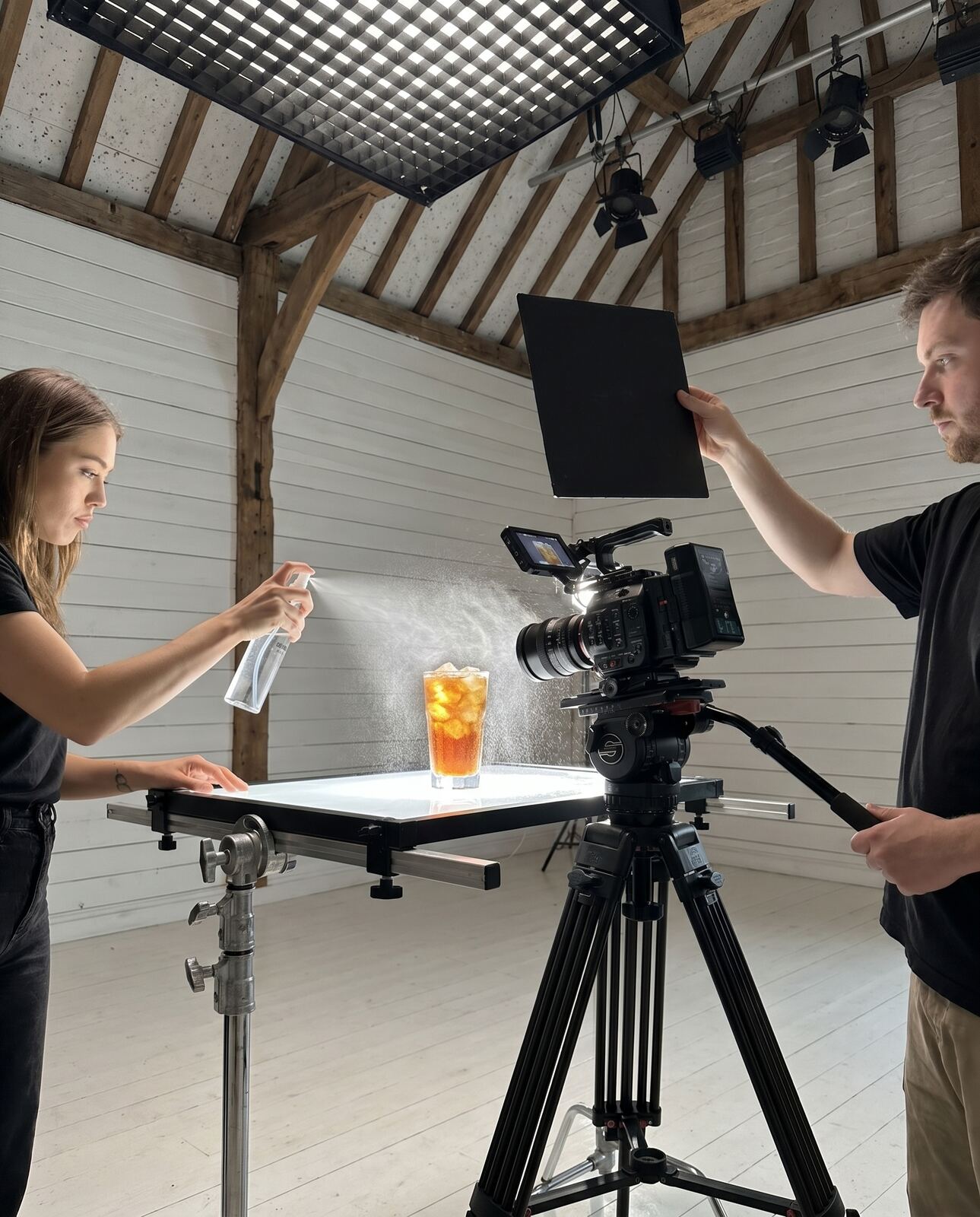 Beverage tabletop shoot with controlled lighting