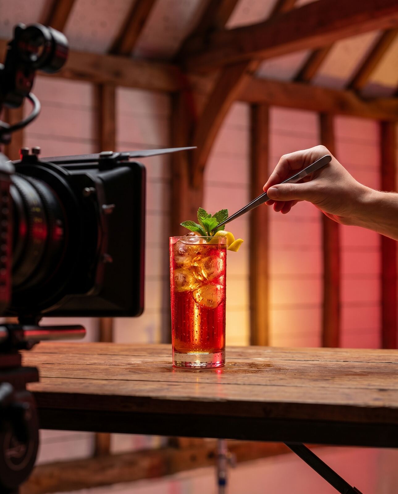 Macro beverage shot under colour light