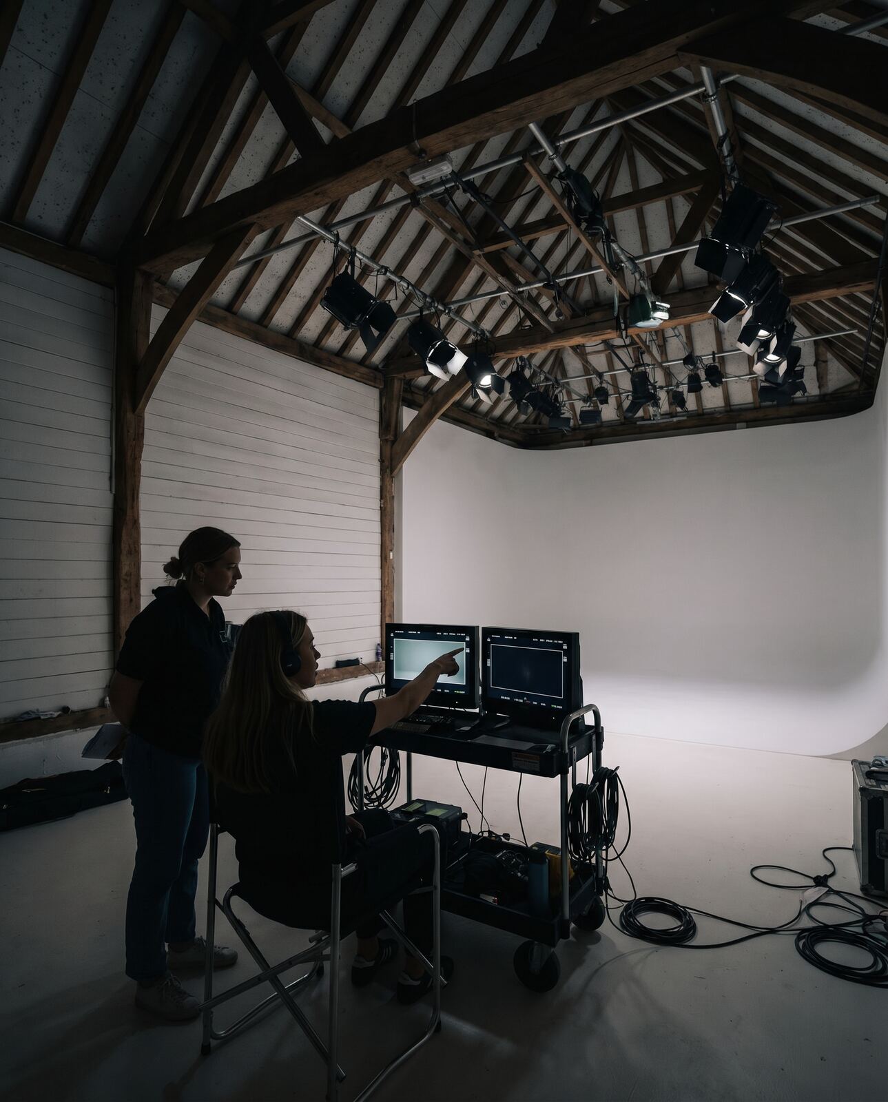 Director reviewing takes on monitors