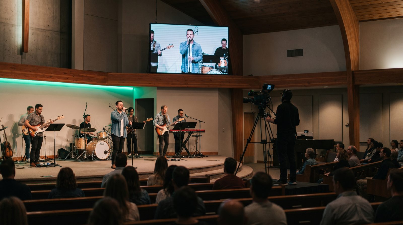 A worship service being live streamed