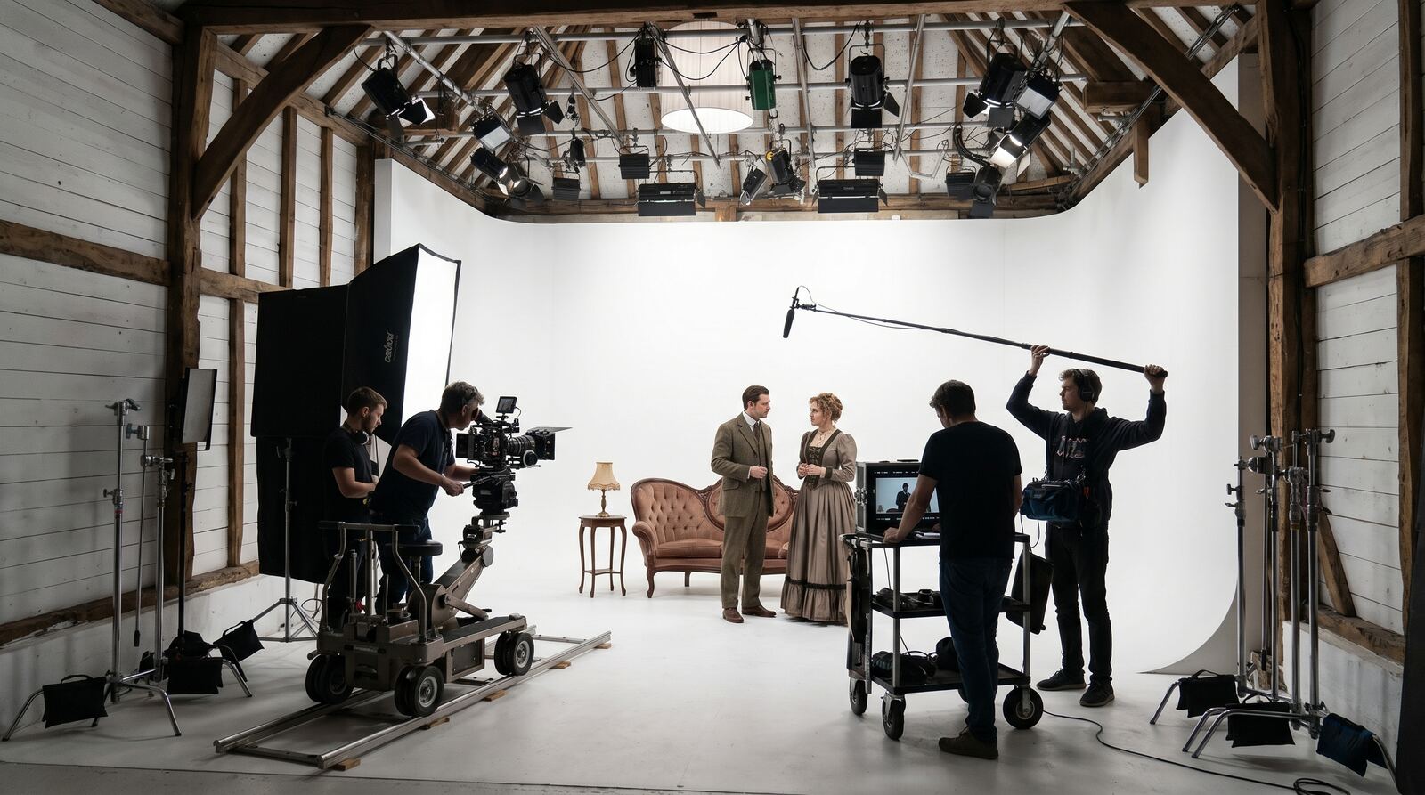 Film crew shooting a drama scene in the White Space
