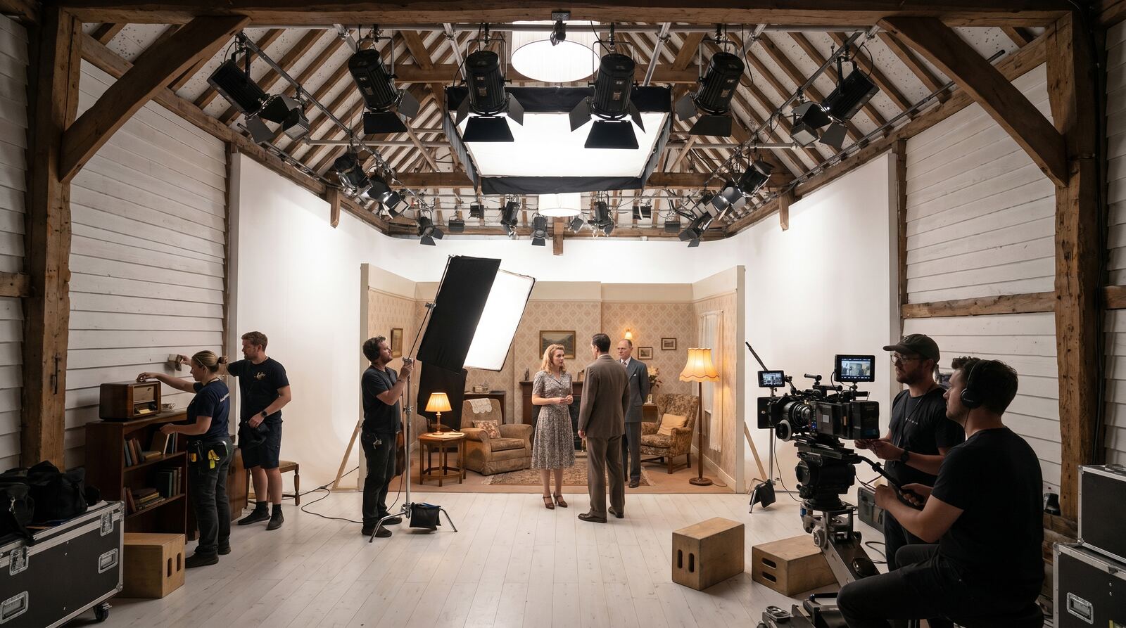 Period drama set with practical walls built inside the studio