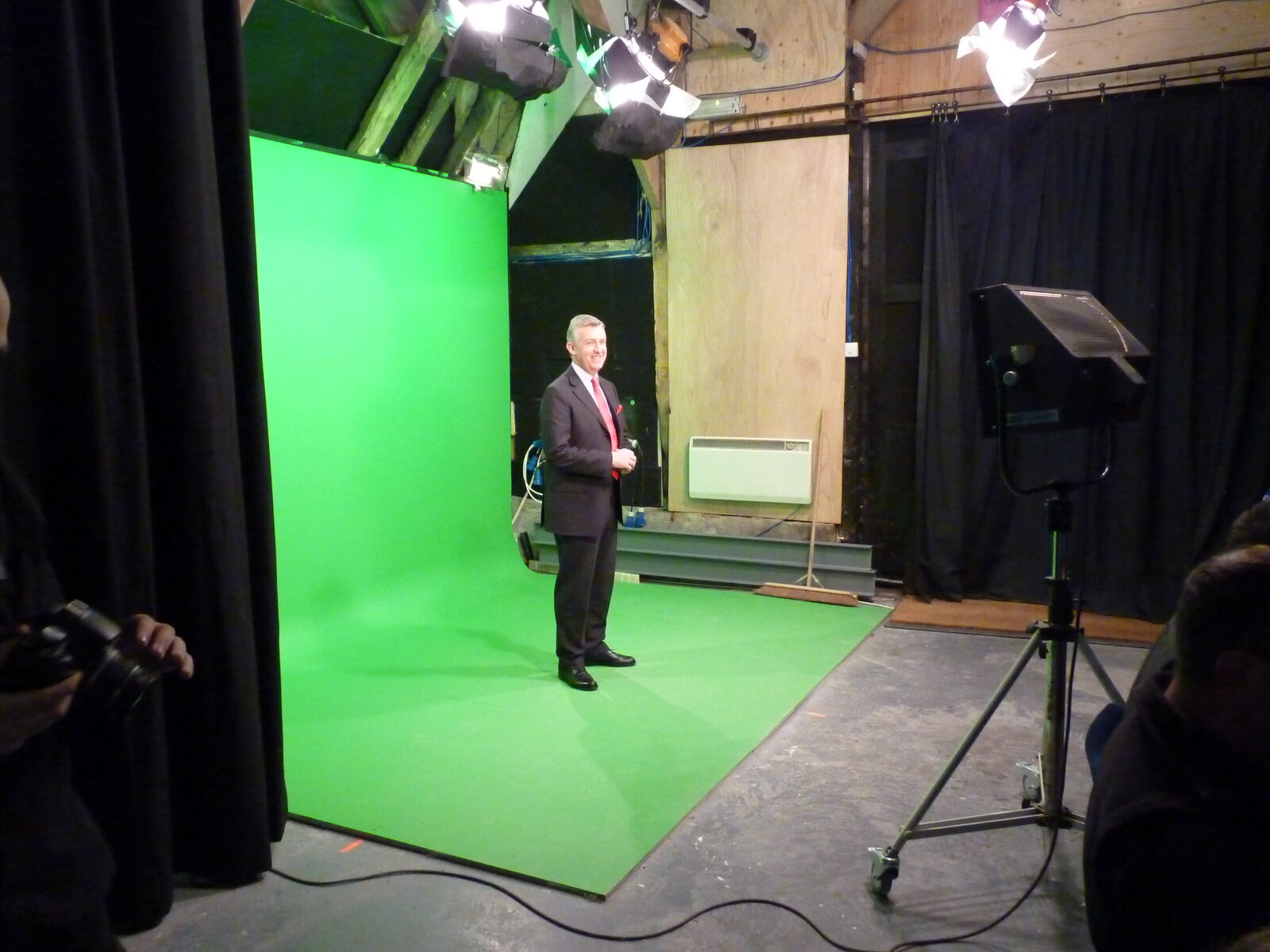 Green screen stage with presenter
