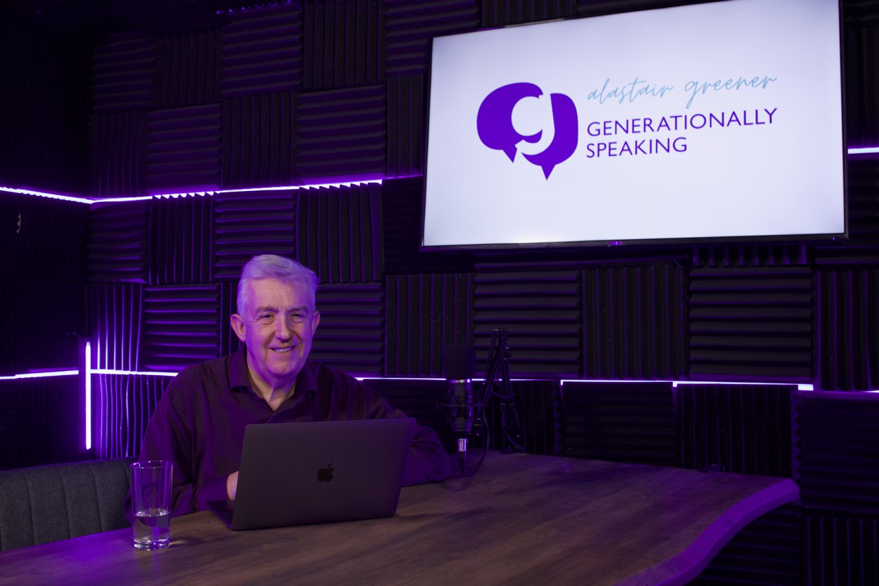 Alastair Greener recording Generationally Speaking in the podcast studio