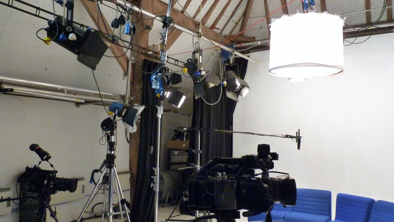 Studio cameras and monitors ready for an interview