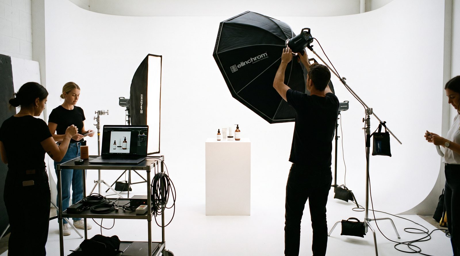 A premium product still life on a white plinth