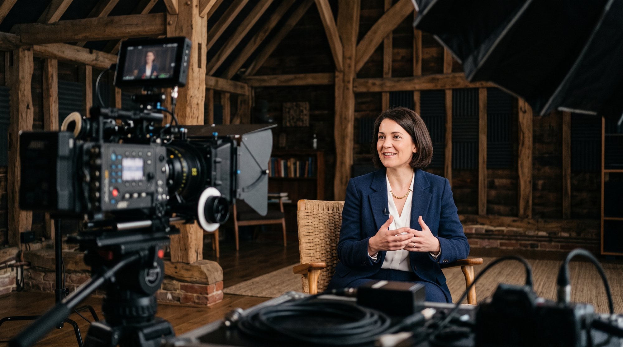 A solicitor being interviewed on the studio set