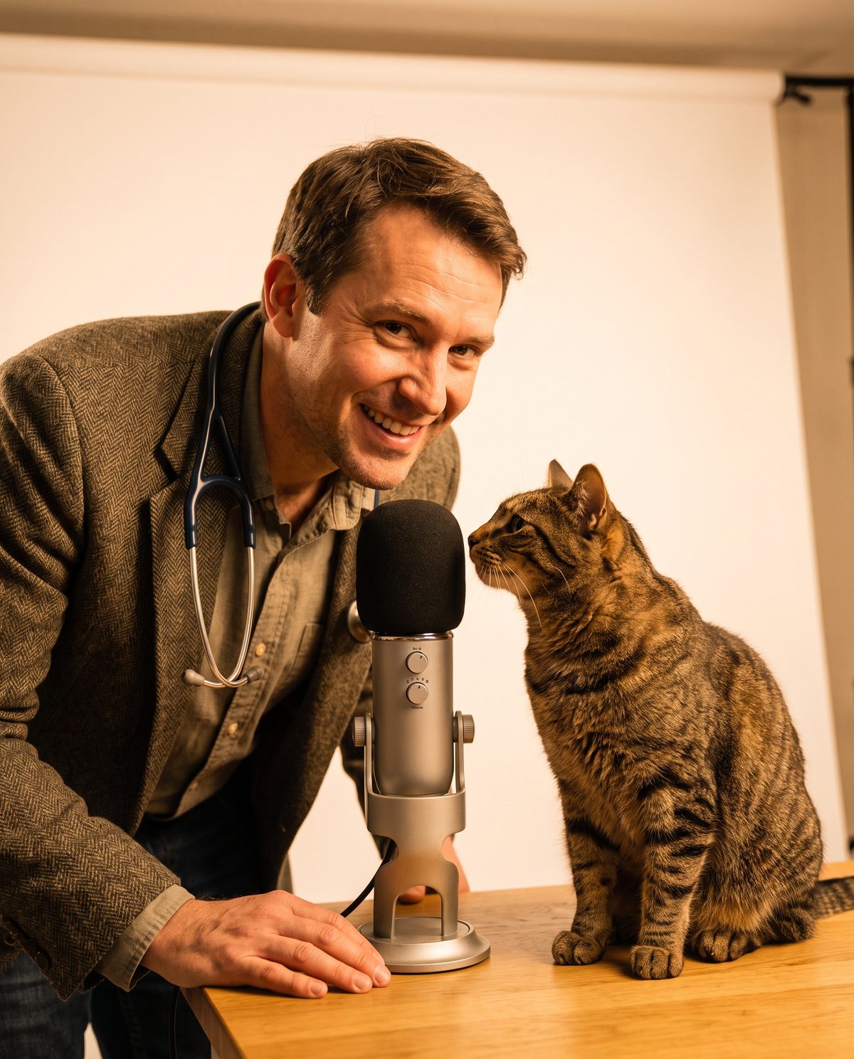 The podcast studio set for an interview